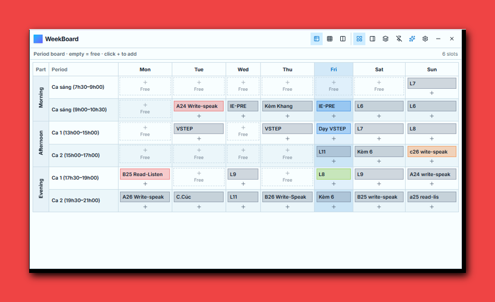 WeekBoard weekly timetable
